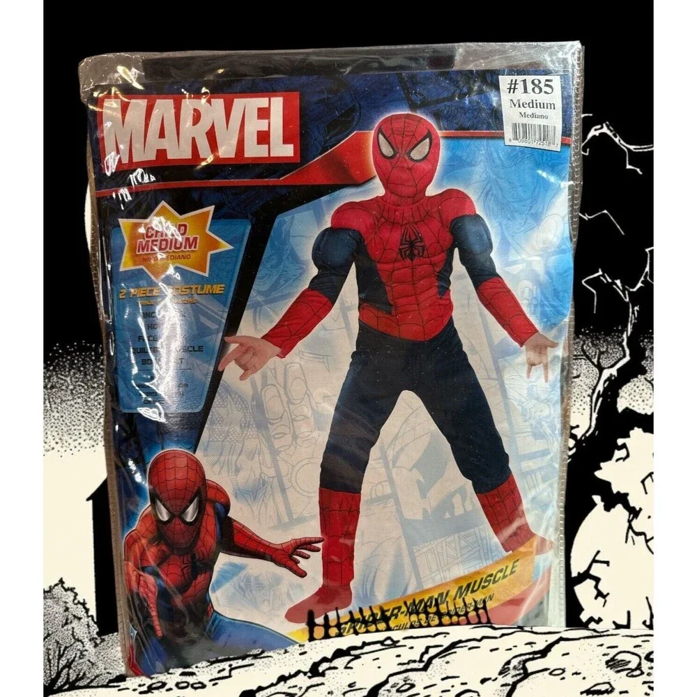 MARVEL Spiderman Muscle Padded 2 PC Halloween Costume Child Size Medium 8-10 NEW